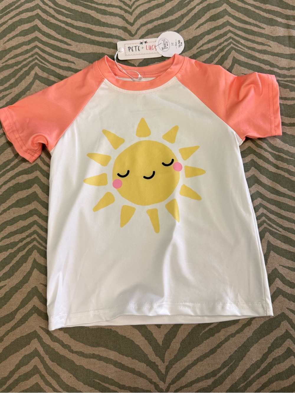 Pete & Lucy Girls' White & Coral Sun Graphic Raglan Tee